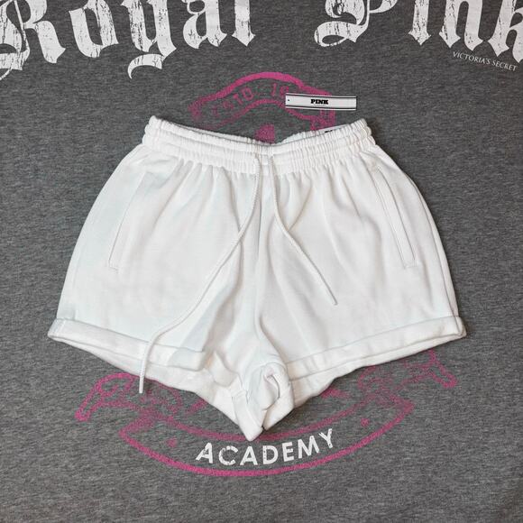 VS PINK Limited Edition Varsity Blue & White Ivy Fleece Rolled Hem Shorts- SM - Picture 2 of 8